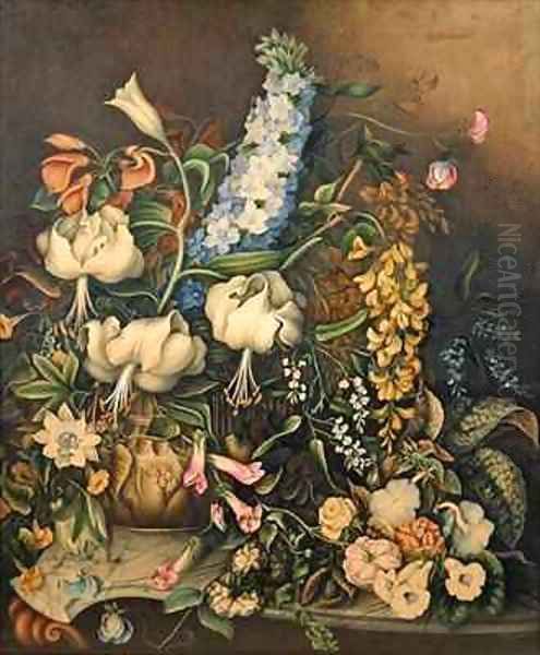 Flowers in a Vase on a marble topped console table - view 1