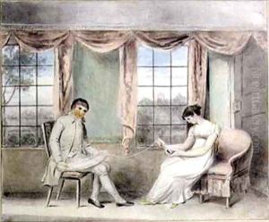 A Woman and her Beau Spinning Thread by Isabella Downman