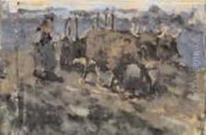Contadina Con Carro E Buoi by Ernesto Rayper