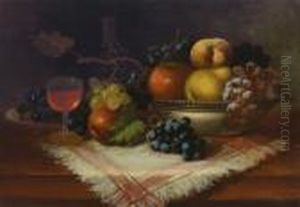 Still Life With Fruit And Wine Glass On A Tabletop by Carducius Plantagenet Ream