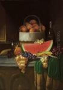 Fruit And Wine On A Marble Tabletop by Carducius Plantagenet Ream