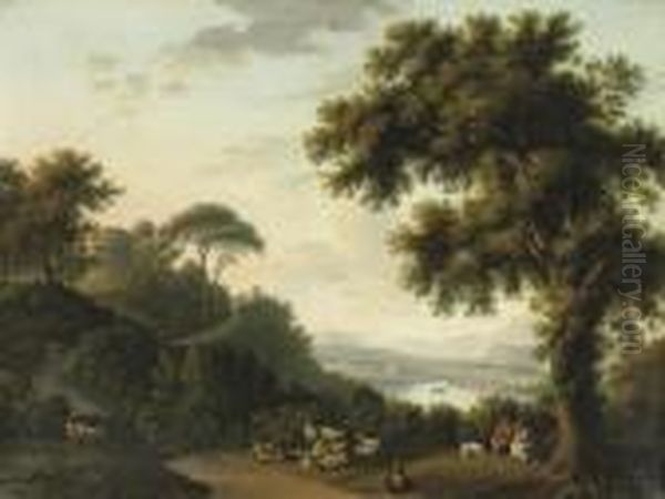 A Wooded River Landscape With Shepherds Making Music - view 1