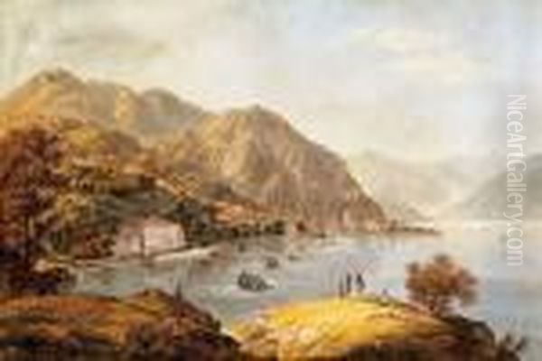 Hikers By The Lake Como - view 1