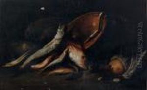 Nature Morte Au Bassin En Cuivre Etpoissons Sans Cadre