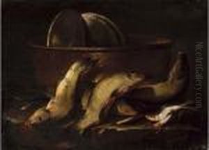 A Catch Of Fish By A Copper Cauldron On A Stone Ledge