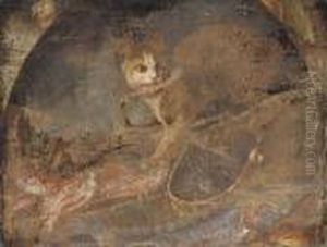 A Cat Stealing A Fish From An Upturned Basket by Elena Recco