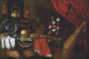 A Vanitas Still Life With A Skull Resting On A Book by Giuseppe Recco