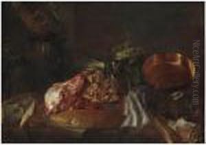 Interno Di Cucina Con Carni, Verdure, Pane E Pentole Di Rame by Giuseppe Recco