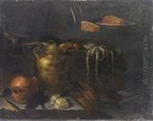Pesci E Vasi Di Rame, Bacile Di
Ottone E Altra Suppellettile Con Pesce, Un Polipo E Cipolle, Su Mensole
Di Pietra Pesci E Vasi Di Rame, Bacile Di
Ottone E Altra Suppellettile Con Pesce, Un Polipo E Cipolle, Su Mensole
Di Pietra
