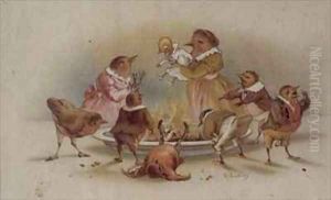 Bird Family Victorian Christmas card by R. Dudley