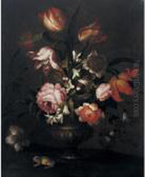Vase Of Flowers With A Frog - view 1
