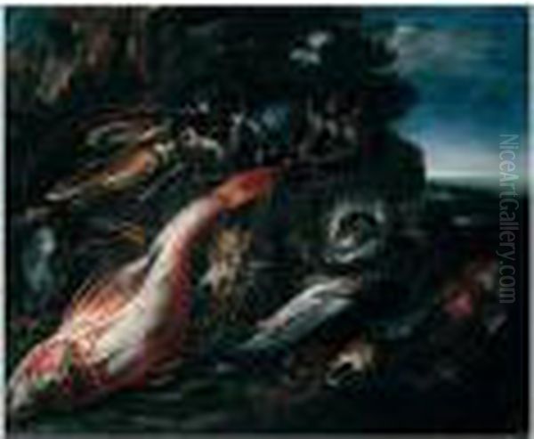 Still Life Of Salt Water Fish, Shellfish, And A Lobster - view 1