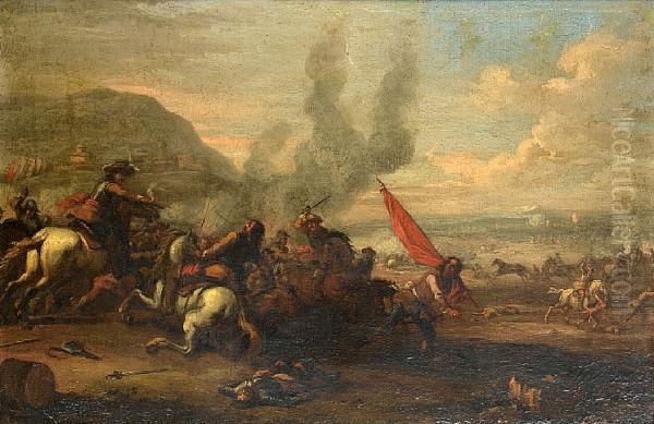 A Cavalry Skirmish Before A Hillsidetown - view 1