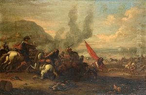 A Cavalry Skirmish Before A Hillsidetown