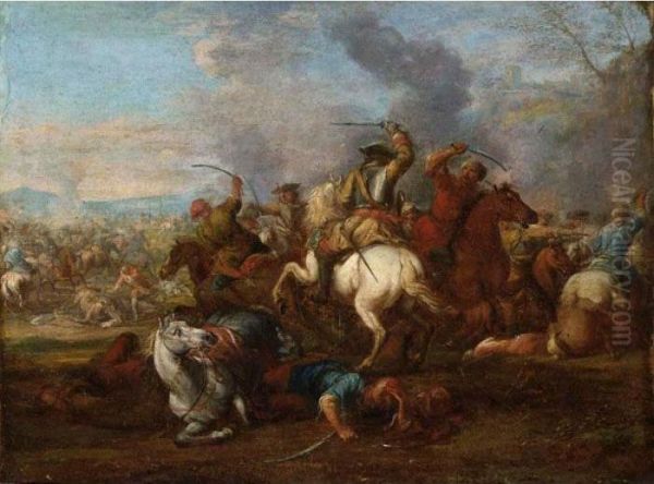 A Cavalry Battle Scene Between Christians And Turks - view 1