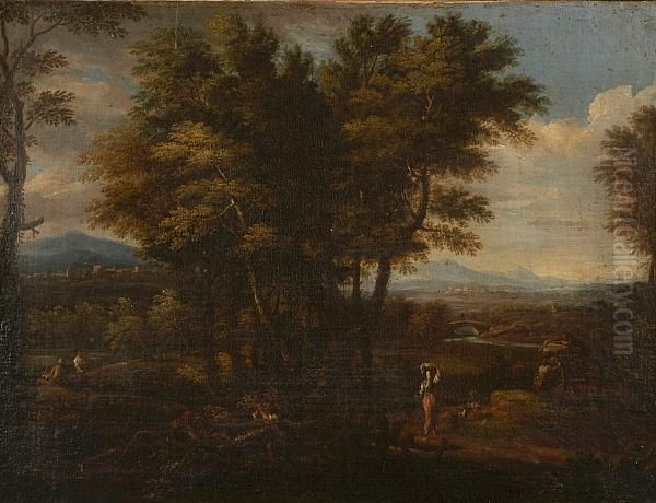 Figures In An Extensive Italianate Landscape - view 1