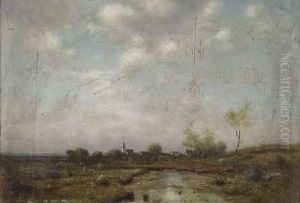 Abendstimmung Uber Moorlandschaft Mit Gehoft Und Heimkehrender Bauerin