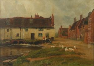 Ducks By A Village River