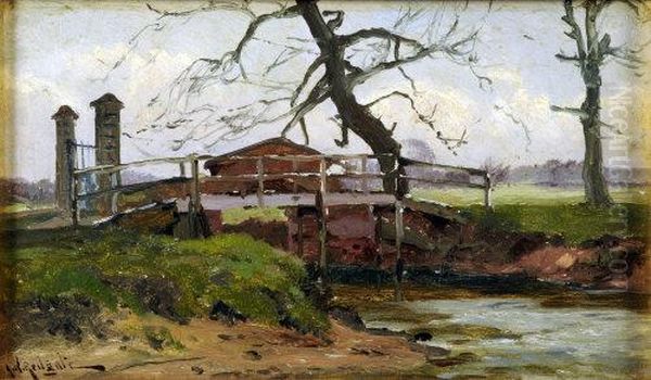 On The Derwent, With Moored Boat And Wooden Bridge - view 1