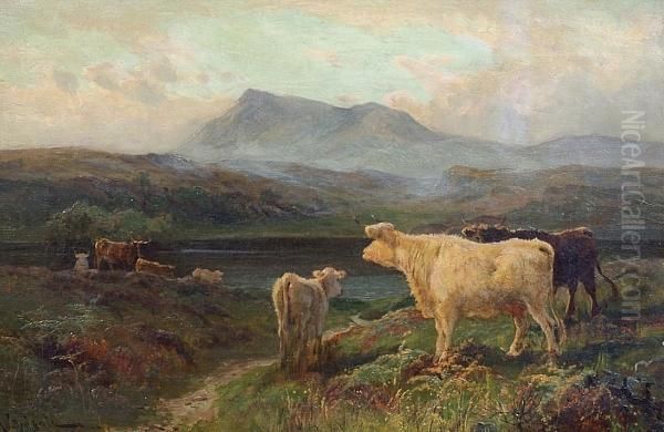 Highland Cattle Beside A Loch - view 1