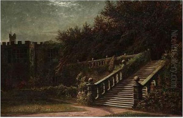 The Terrace, Haddon Hall, Derbyshire By Moonlight - view 1