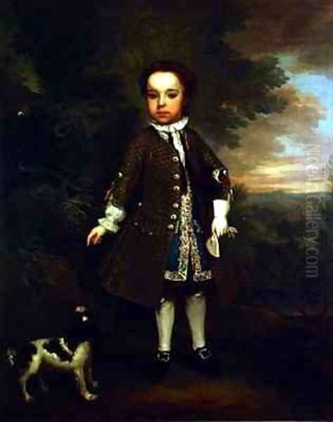 Portrait of a small boy with a spaniel and a parrot - view 1