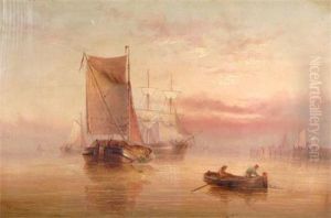 Fishing &amp; Other Boats, Fisherman In Small Boat In Theforeground by Edward King Redmore