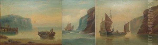 Yarmouth Fishing Boats Off A Coast - view 1