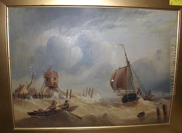 Fishing Smack In A Swell, Signed, Oil On Board - view 1