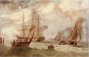 Dutch Man-o'-war With Sailing Barges In The Foreground
