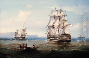 A Three-decker Man-o'war Running Along The Coast by Edward King Redmore
