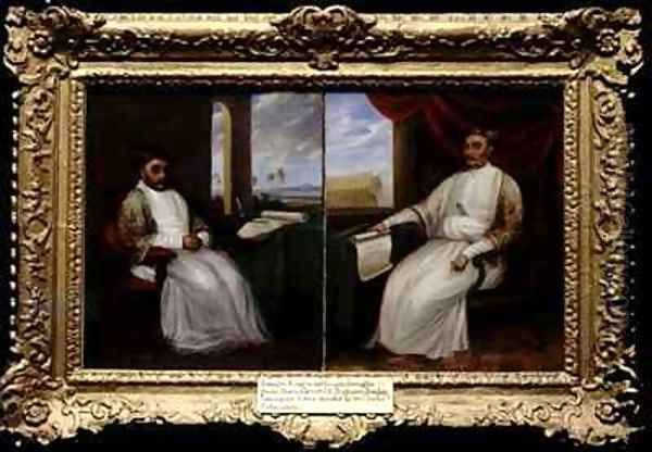 Portraits of the Parsi Master Shipbuilders Jamsetjee Bomanjee 1756-1821 and his son Nourojee Jamsetjee 1774-1860 Bombay - view 1