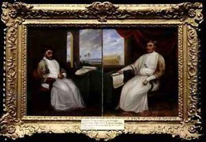 Portraits of the Parsi Master Shipbuilders Jamsetjee Bomanjee 1756-1821 and his son Nourojee Jamsetjee 1774-1860 Bombay by J. Dorman