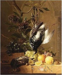 A Still Life Of Fruit, Flowers And Birds by Hendrik Reekers