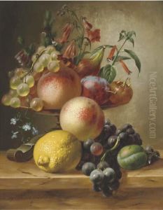 Still Life With Fruit On A Ledge by Johannes Jun Reekers