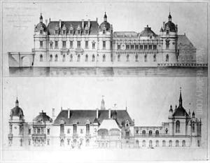 Design for the reconstruction of the north facade and the facade of the Petit Chateau of the Chateau de Chantilly by Pierre Jerome Honore Daumet