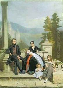 Henry Granville Fitzalan Howard with Minna Lyons and his three elder children by Victor Dartiguenave