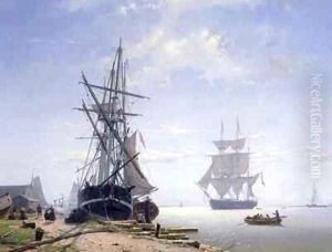 Ships in a Dutch Estuary by W.A. van Deventer