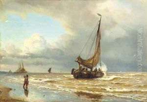Sailing vessels in the surf by W.A. van Deventer