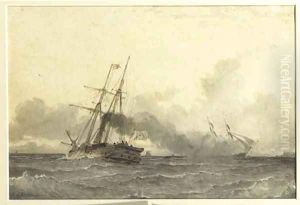 A steamship in open water by W.A. van Deventer