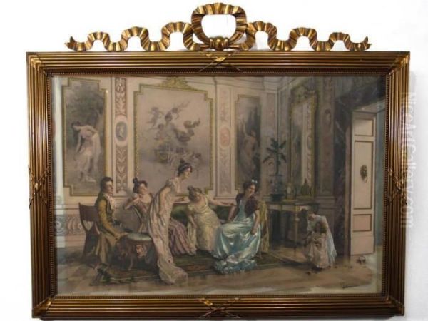 Herrschaftliches Interieur Mit
Eleganter Frohlicher Gesellschaft, Im Empirestil Gekleidet. - view 1