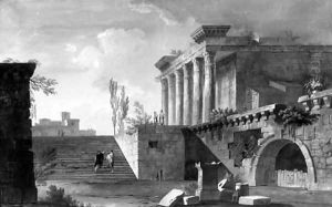 A capriccio of Roman ruins by Alexandre-Jean Dubois Drahonet