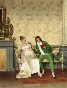 A Pair Of Lovers Reading. by Vittorio Reggianini