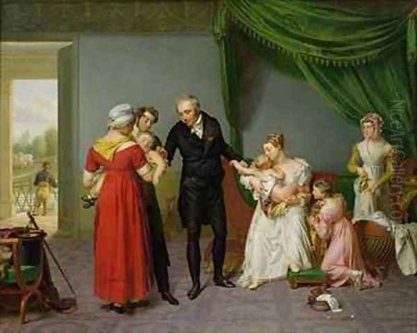 Baron Jean Louis Alibert 1768-1837 performing the vaccination against smallpox in the Chateau of Liancourt - view 1