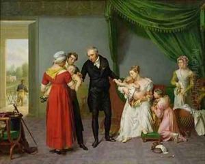 Baron Jean Louis Alibert 1768-1837 performing the vaccination against smallpox in the Chateau of Liancourt by Constant Joseph Desbordes
