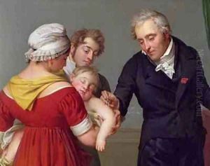 Baron Jean Louis Alibert 1768-1837 performing the vaccination against smallpox in the Chateau of Lian by Constant Joseph Desbordes