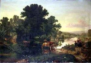 Wooded River Landscape with Cattle Watering by Henry William Banks Davis, R.A.