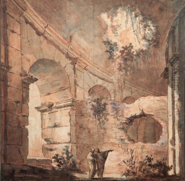 Deux Personnages Dans Les Ruines Du Colisee - view 1