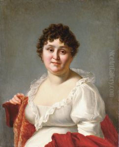 Portrait Of Madame Regnault, Bust-length, In A White Dress And Persimmon Shawl by Jean-Baptiste Regnault