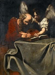 Saint Matthew And The Angel by Niccolo Renieri (see Regnier, Nicolas)
